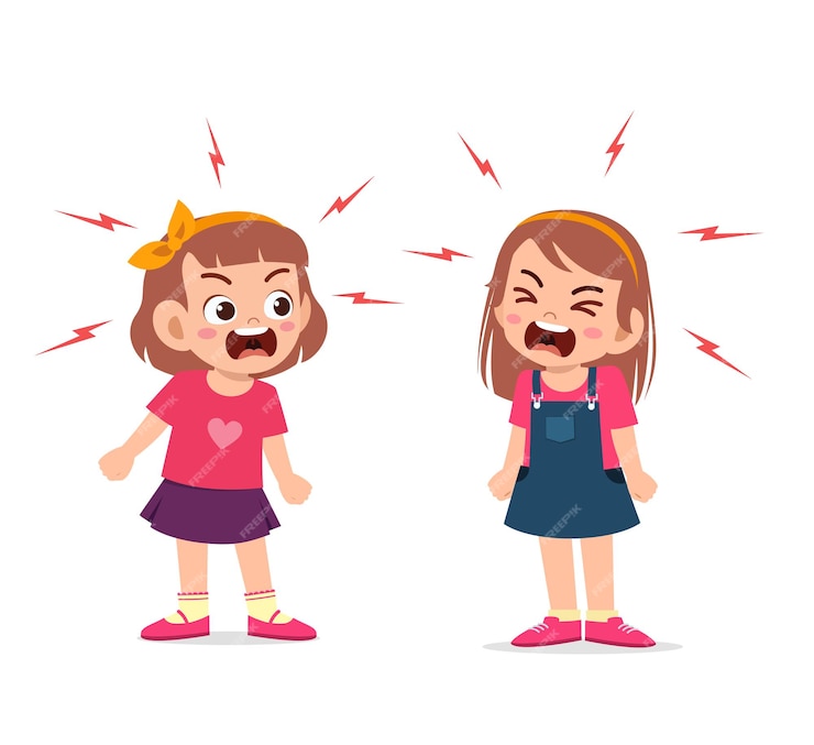 Premium Vector | Little girl fight and argue with her friend