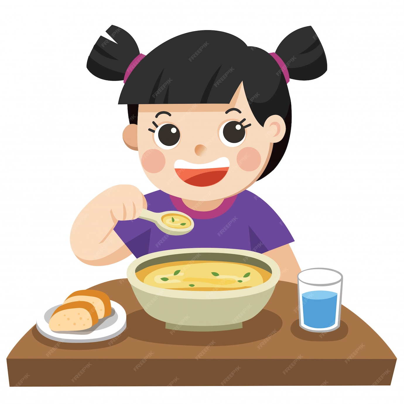 premium-vector-a-little-girl-happy-to-eat-soup