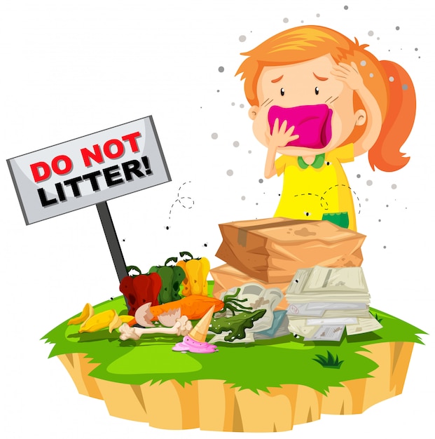 Free Vector Little girl and litter pile