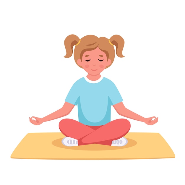 Premium Vector | Little girl meditating in lotus pose gymnastic ...