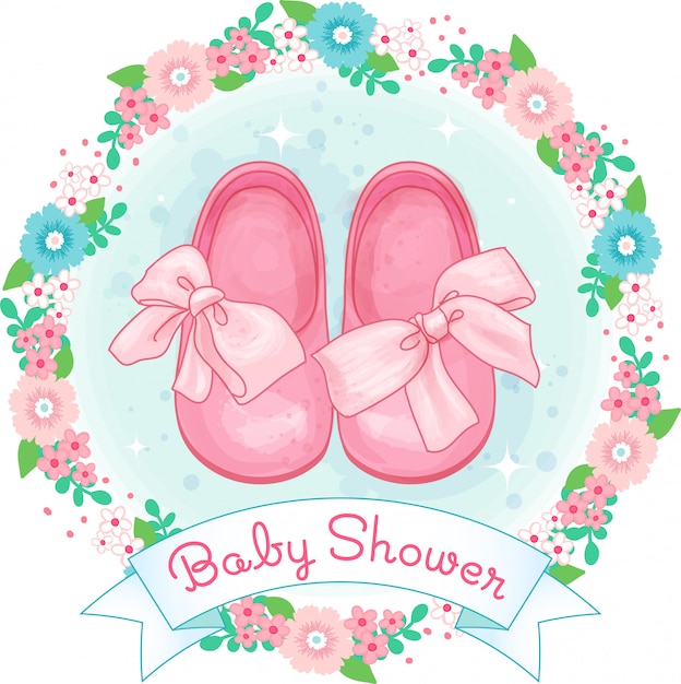 Little girl shoes, baby shower with bow 