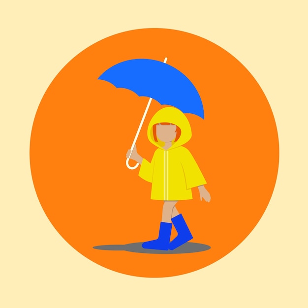 Premium Vector | Little girl walking in the rain