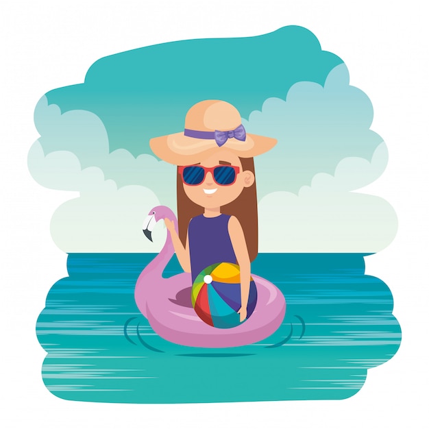 Premium Vector | Little girl with flemish float and beach balloon on ...