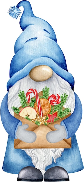 Premium Vector | Little gnome with christmas gift hand drawn watercolor ...