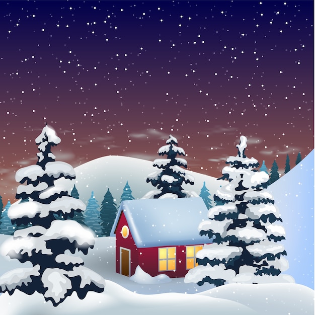 Premium Vector | Little house in snowy hills, cozy winter scene.