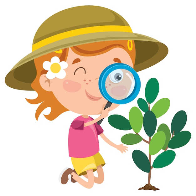 Premium Vector | A little kid using magnifier