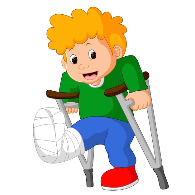 Premium Vector | Little man with broken leg