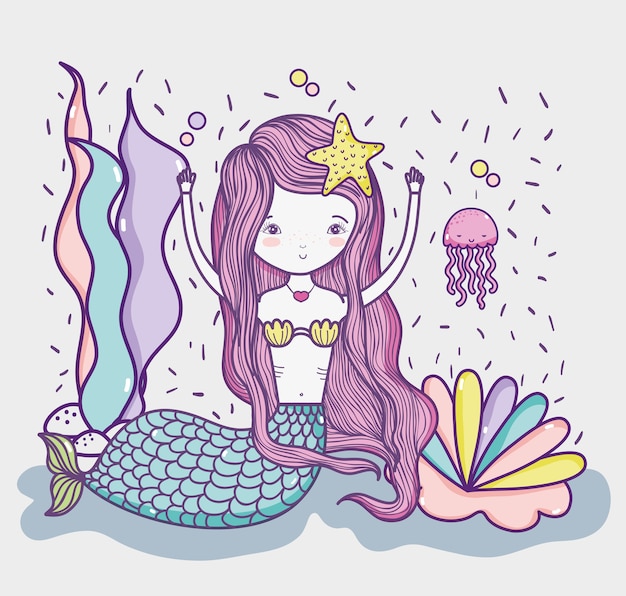Little mermaid art cartoon Vector | Premium Download