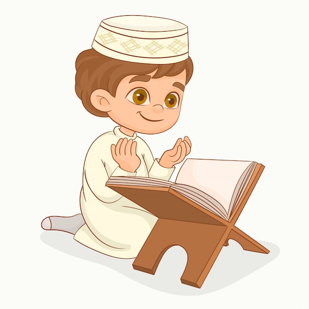 Little muslim boy praying | Premium Vector