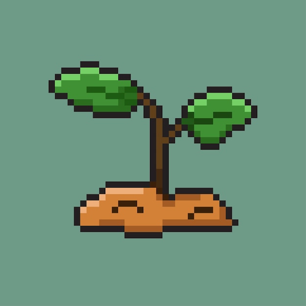 Premium Vector | Little plant on the soil in pixel art style