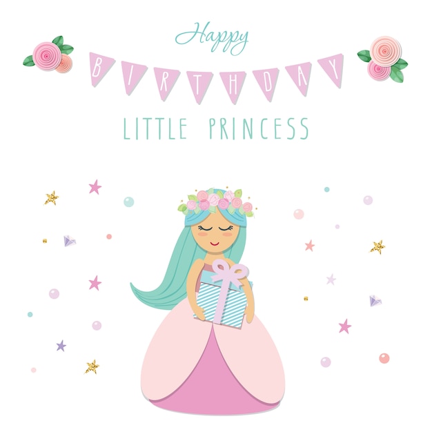Little princess birthday card template. | Premium Vector