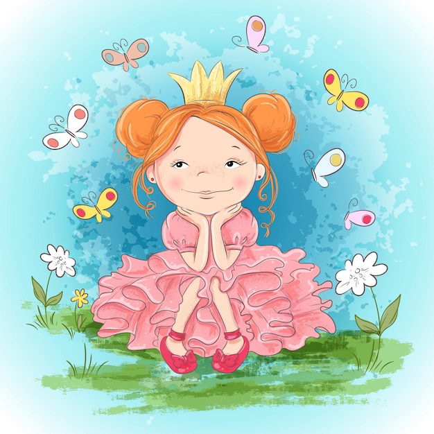 Download Little princess and butterflies. hand drawing vector ...
