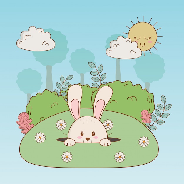 Premium Vector | Little rabbit in the camp easter character
