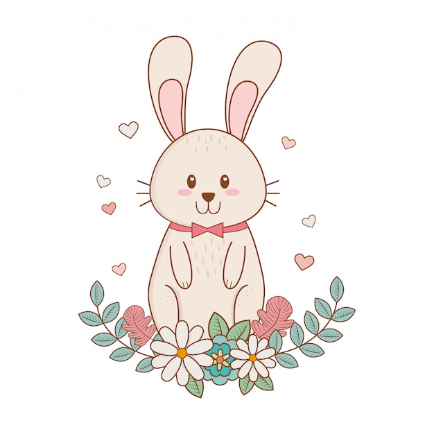 Premium Vector | Little rabbit with flowers easter character
