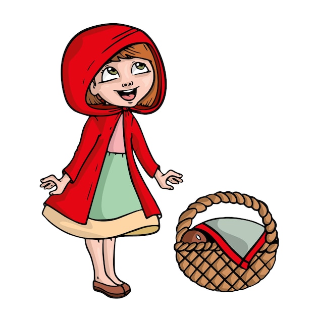 Premium Vector Little Red Riding Hood On White Background Cute Cartoon Illustration