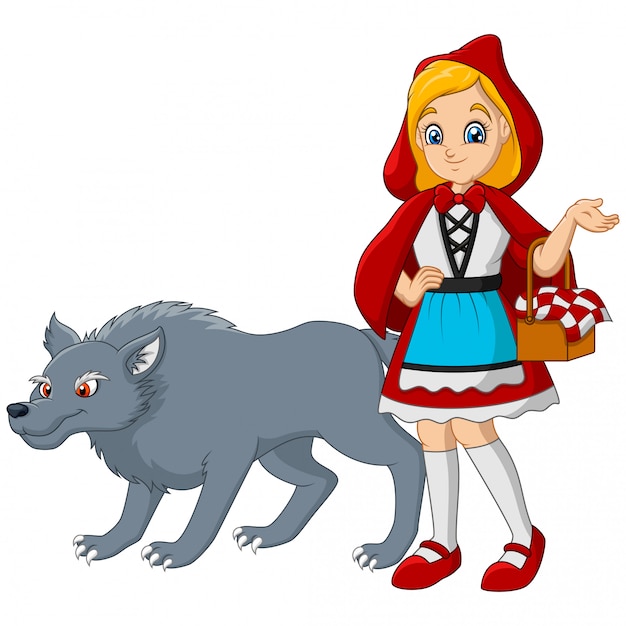 Premium Vector | Little red riding hood with wolf