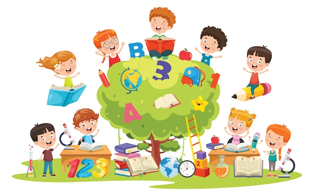 Premium Vector | Little school children learning