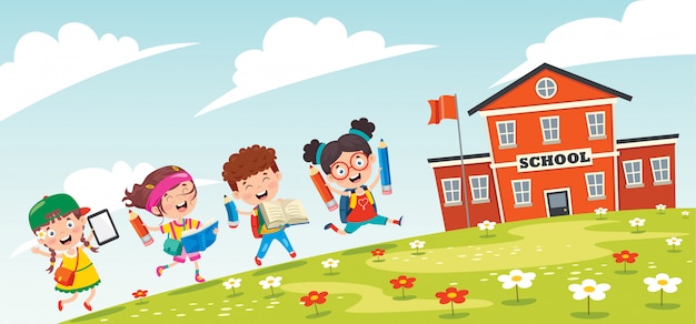 Premium Vector | Little students going to school