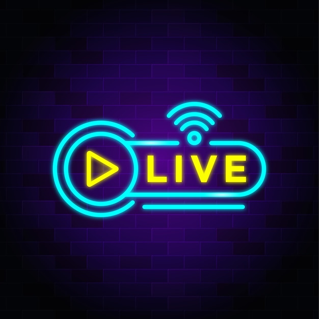 Premium Vector | Live broadcast neon signs style text