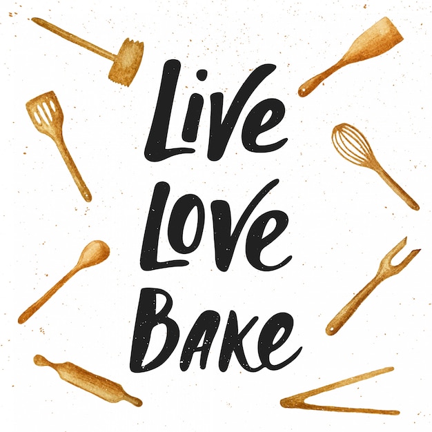 Download Live, love, bake with kitchen tools, lettering | Premium ...