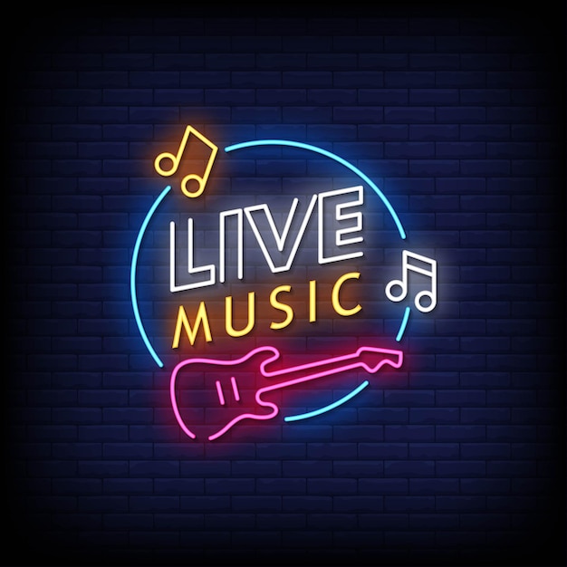 Premium Vector | Live music neon signs style text