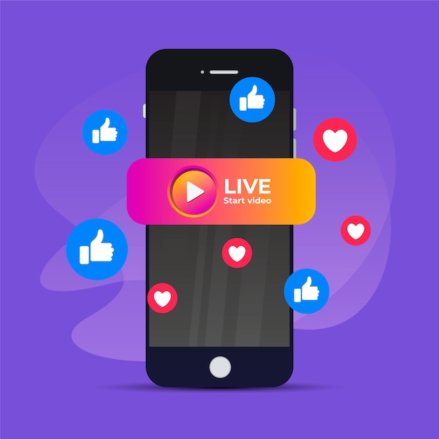 Live stream concept with smartphone Free Vector