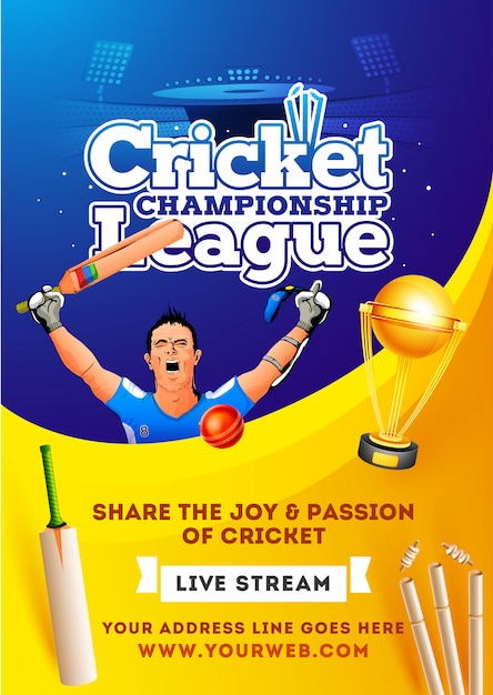 Ru dette Formode Premium Vector | Live stream cricket championship league poster or flyer  design.