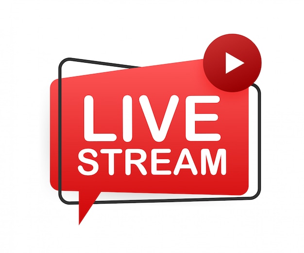 Live stream flat logo - red design element with play ...