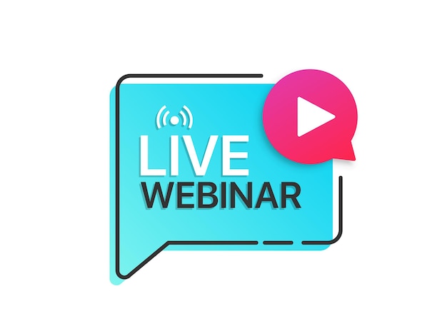 Premium Vector | Live webinar button label with play icon. logo for ...