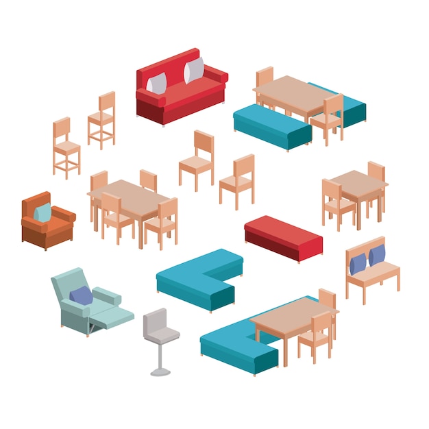Premium Vector | Living and dining room furniture set