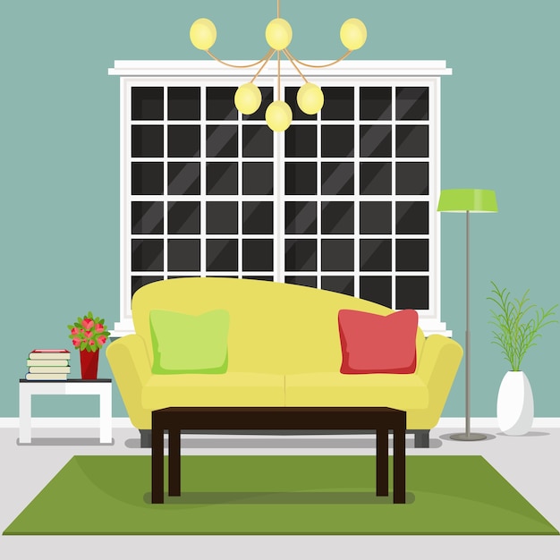 Download Living room furniture. interior design of cozy living room vector illustration Vector | Premium ...