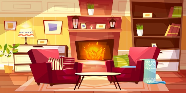 Download Free Vector | Living room interior illustration of cozy ...