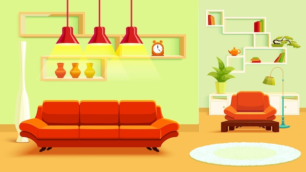 Download Free Vector | Living room interior illustration