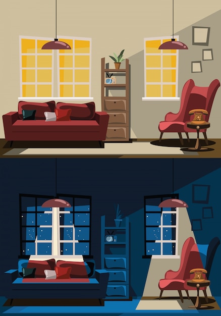 Download Living room interior set vector illustration | Premium Vector