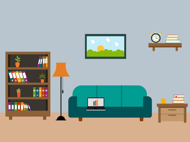 Download Premium Vector | Living room with wooden furniture in flat design