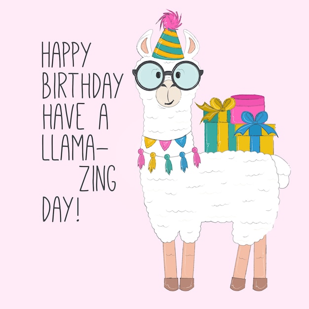 Llama happy birthday card | Premium Vector