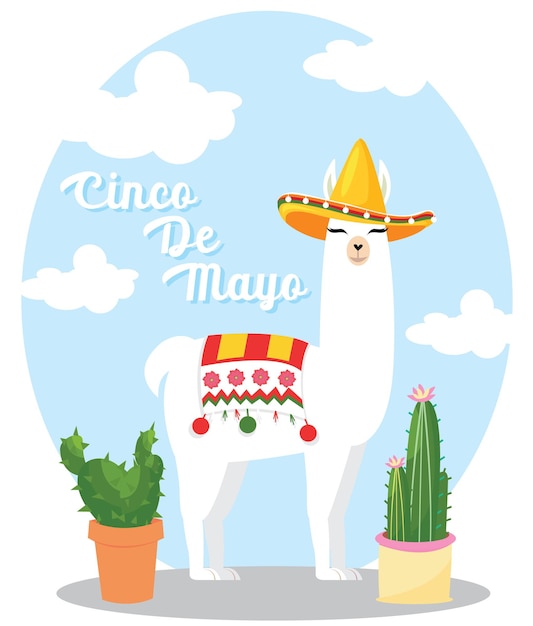 Premium | Llama sombrero cute illustration cactus ethnic peru alpaca lama
