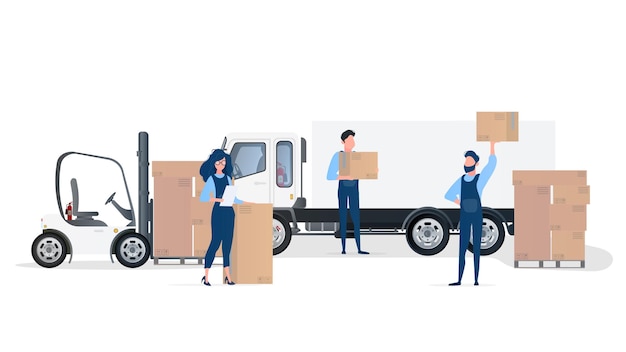 Premium Vector | Loading cargo into the car illustration