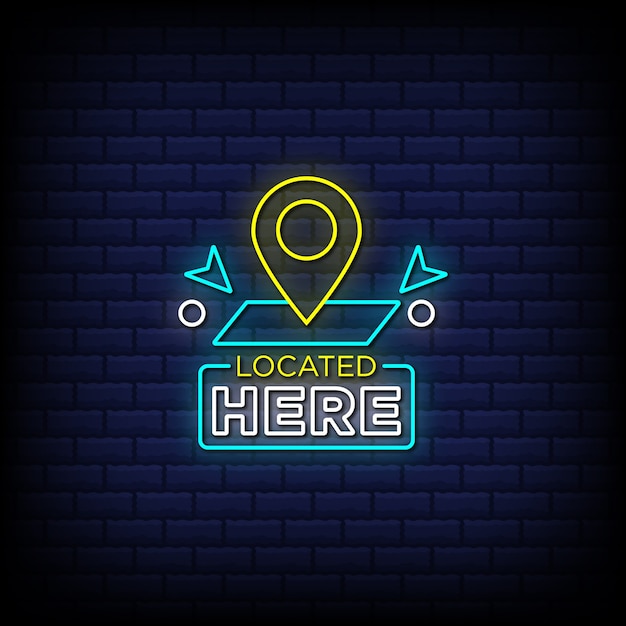 Premium Vector | Located here neon sign style text