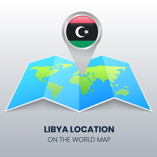 世界地図上のリビアの場所アイコン リビアの丸いピンアイコン プレミアムベクター