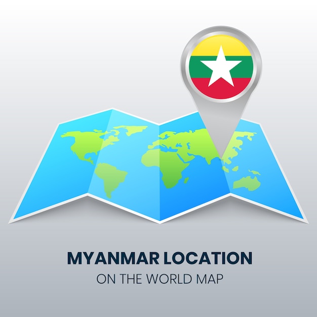 世界地図上のミャンマーの場所アイコン ビルマの丸ピンアイコン プレミアムベクター