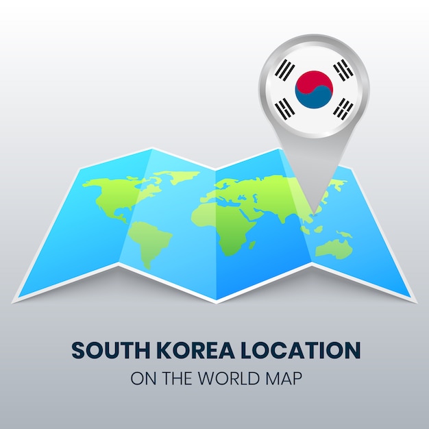 プレミアムベクター 世界地図上の韓国の場所アイコン 韓国の丸ピンアイコン