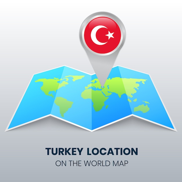 世界地図上のトルコの場所アイコン トルコの丸いピンアイコン プレミアムベクター