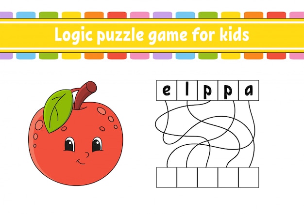 Logic puzzle game. learning words for kids. cute apple ...