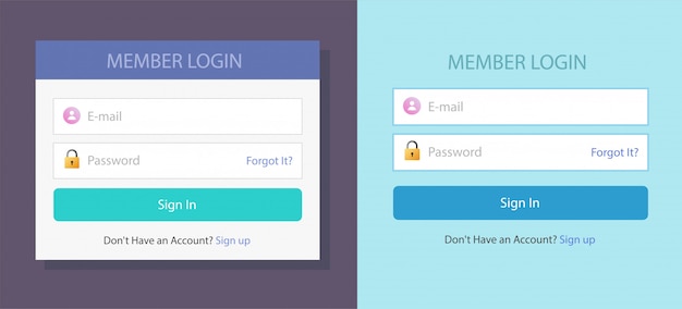 Login or sign in screen form box ui web template with username and password fields set vector flat d