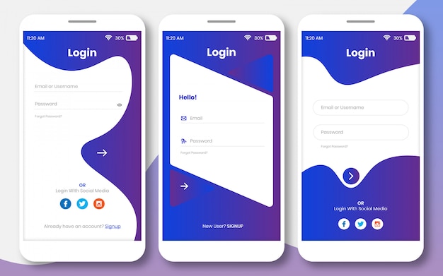 Login ui kit for any app or sign in page design template | Premium Vector