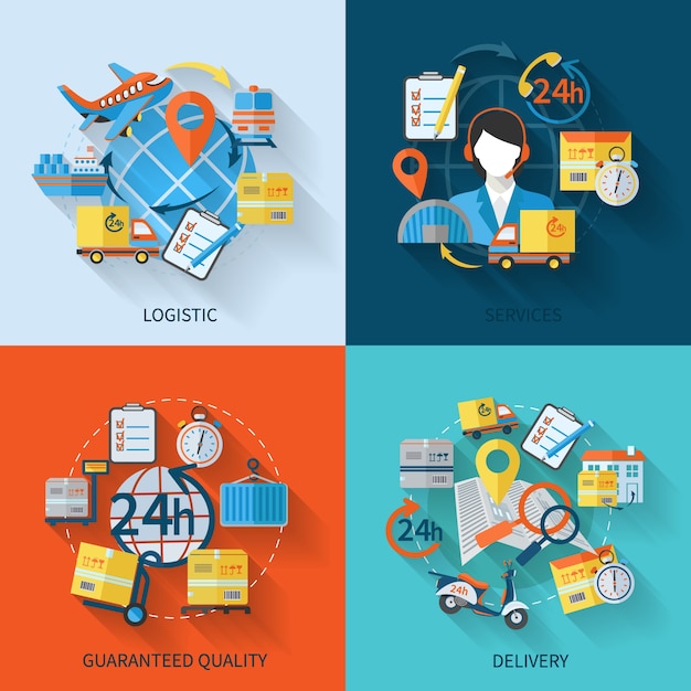Logistic icons set flat Free Vector Logistic icons set flat Free Vector