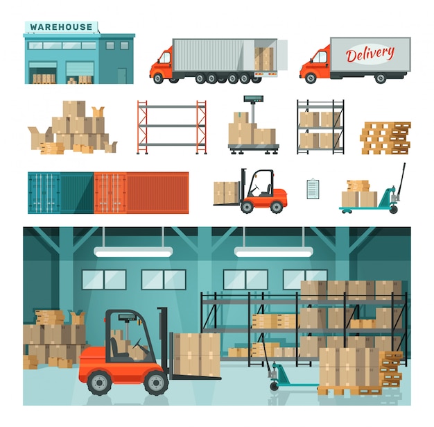 Premium Vector | Logistic industrial warehouse in warehousing transport ...