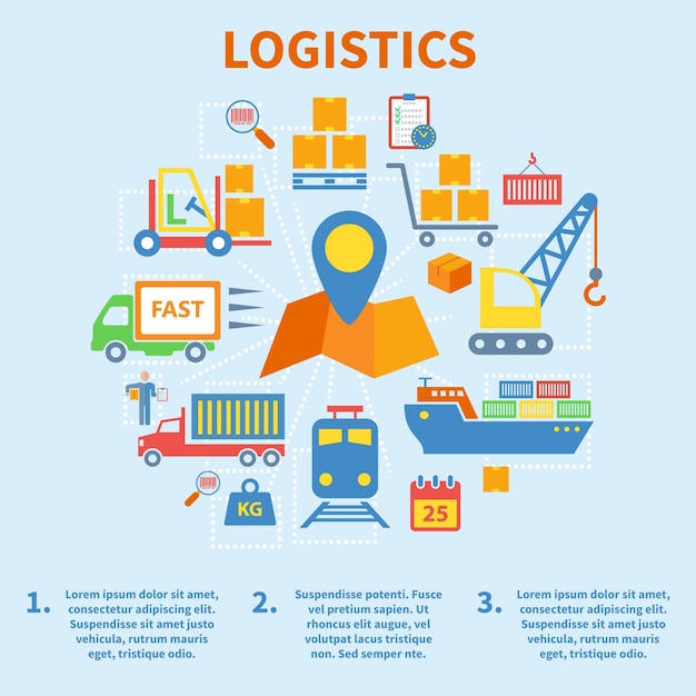 Logistic infographic flat icons set with map pin vector illustration Free Vector Logistic infographic flat icons set with map pin vector illustration Free Vector