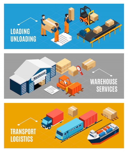 Free Vector | Logistics banners set with warehouse building and freight ...